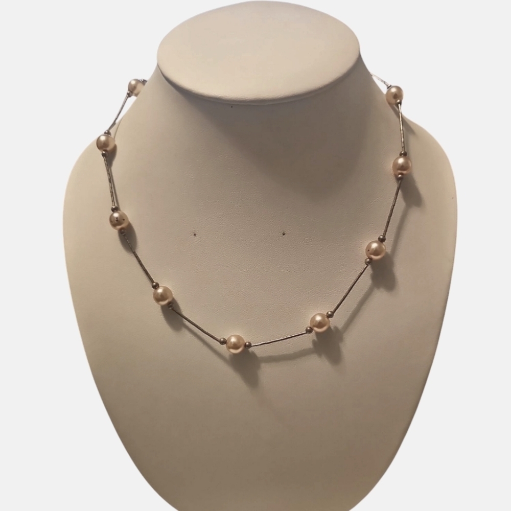 Elegant Jordan Sterling Silver 925 Pearl Choker Necklace